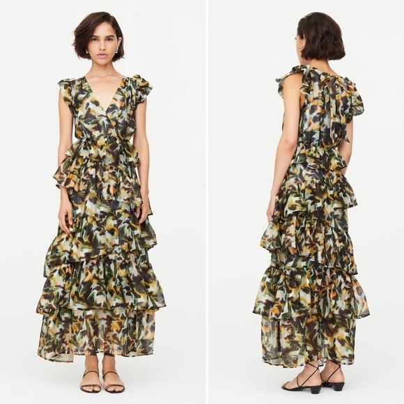 NWT Marie Oliver Marisol Flutter Sleeve Tiered Maxi Dress in Tiger Lily Print, 0 - Picture 1 of 8